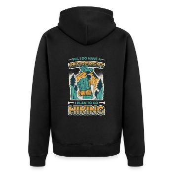 Ruhestandsplan, Wandern, Rentner, Wanderer. - Unisex Premium Bio Zip Hoodie - Schwarz - Hinten - Nico (187cm)