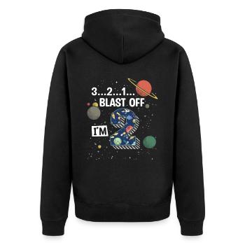 Blast Off Ich Bin2 Jahre Alt, 2. Geburtstag - Unisex Premium Bio Zip Hoodie - Schwarz - Hinten - Nico (187cm)