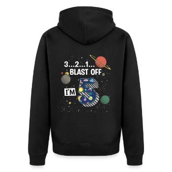 Blast Off J’ai 5 ans, 5ème anniversaire - Veste à capuche bio Premium Unisexe - noir - Dos - Nico (187cm)