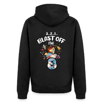Blast Off Ich Bin 8 Jahre Alt, 8. Geburtstag - Unisex Premium Bio Zip Hoodie - Schwarz - Hinten - Nico (187cm)