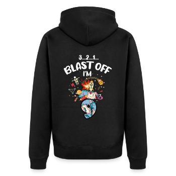Blast Off J’ai 9 ans, 9ème anniversaire - Veste à capuche bio Premium Unisexe - noir - Dos - Nico (187cm)