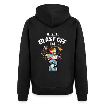 Blast Off Ich Bin2 Jahre Alt, 2. Geburtstag - Unisex Premium Bio Zip Hoodie - Schwarz - Hinten - Nico (187cm)