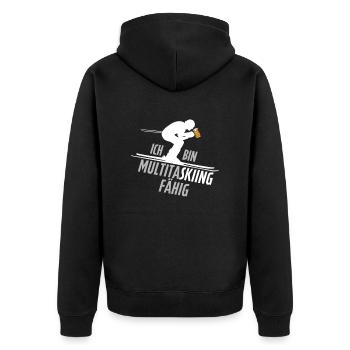 Ich bin Multitaskiing Fähig Apres Ski - Unisex Premium Bio Zip Hoodie - Schwarz - Hinten - Nico (187cm)