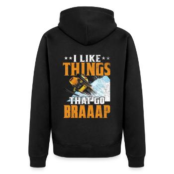 I Like Things That Go Braaaap Motorschlitten - Unisex Premium Bio Zip Hoodie - Schwarz - Hinten - Nico (187cm)