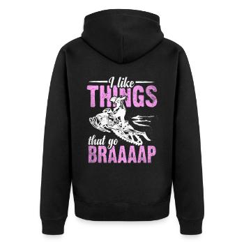 I Like Things That Go Braaaap Motorschlitten - Unisex Premium Bio Zip Hoodie - Schwarz - Hinten - Nico (187cm)