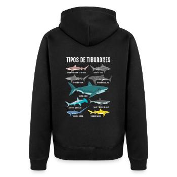 Types of sharks Marine fauna Ocean - Unisex Premium Organic Zip Hoodie - black - Back - Nico (187cm)