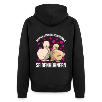 Mutter Von Liebenswürdigen Seidenhühnern - Unisex Premium Bio Zip Hoodie - Schwarz - Hinten - Nico (187cm)