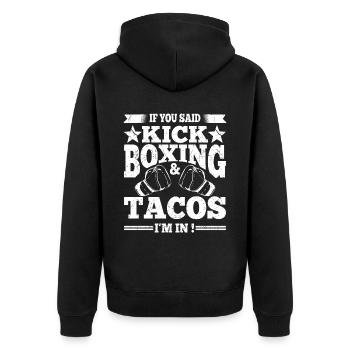 Kickboxing & Tacos Boxing Gloves Funny Kickboxer - Unisex Premium Organic Zip Hoodie - black - Back - Nico (187cm)