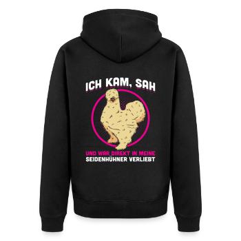 War Direkt In Meine Seidenhühner Verliebt - Unisex Premium Bio Zip Hoodie - Schwarz - Hinten - Nico (187cm)