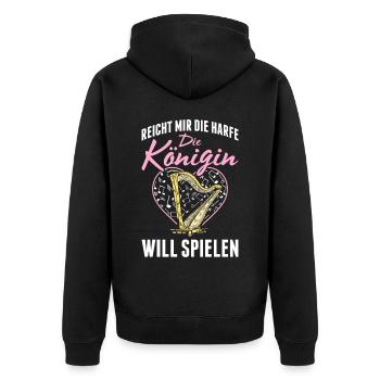 Reicht Mir Die Harfe Die Königin Will Spielen - Unisex Premium Bio Zip Hoodie - Schwarz - Hinten - Nico (187cm)