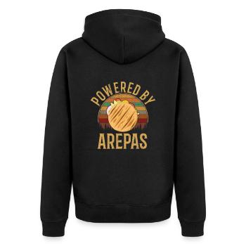 powered by arepas, colombia venezuela arepa - Unisex Premium Bio Zip Hoodie - Schwarz - Hinten - Nico (187cm)