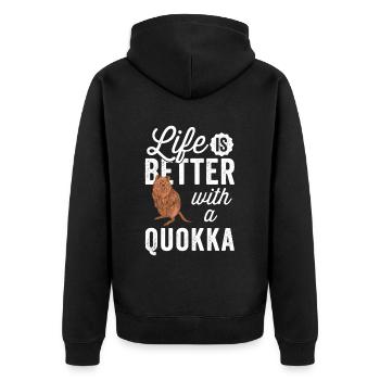 Alles ist besser mit Quokkas Beuteltier Quokka - Unisex Premium Bio Zip Hoodie - Schwarz - Hinten - Nico (187cm)