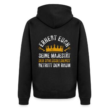 Seine Majestät Der Schlüsseldienst Betritt Den Rau - Unisex Premium Bio Zip Hoodie - Schwarz - Hinten - Nico (187cm)