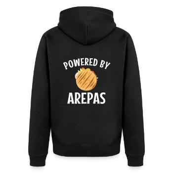 powered by arepas, colombia venezuela arepa - Unisex Premium Bio Zip Hoodie - Schwarz - Hinten - Nico (187cm)