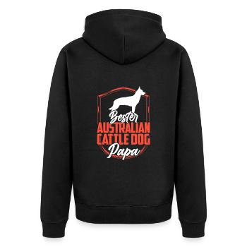 Australian Cattle Dog Papa Treibhund - Unisex Premium Bio Zip Hoodie - Schwarz - Hinten - Nico (187cm)