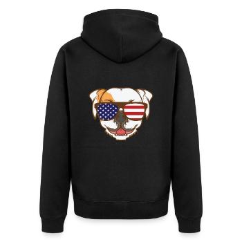 Bulldogge mit USA Sonnenbrille Haustier - Unisex Premium Bio Zip Hoodie - Schwarz - Hinten - Nico (187cm)