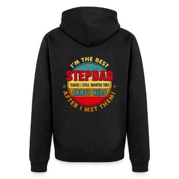 Bester Stiefvater Lustiger Retro-Stiefvater Vatertag - Unisex Premium Bio Zip Hoodie - Schwarz - Hinten - Nico (187cm)