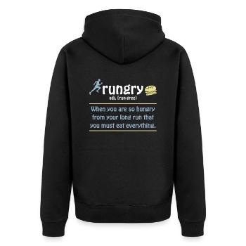 Rungry Definition Lustiger Läufer Marathon Zitat - Unisex Premium Bio Zip Hoodie - Schwarz - Hinten - Nico (187cm)