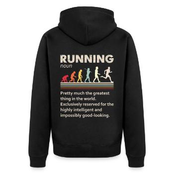 Running Evolution Lustige Definition für Läufer - Unisex Premium Bio Zip Hoodie - Schwarz - Hinten - Nico (187cm)