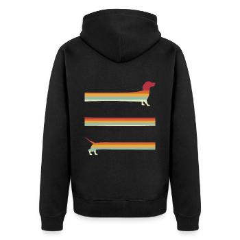 Extra langer Retro Dackel - Unisex Premium Bio Zip Hoodie - Schwarz - Hinten - Nico (187cm)