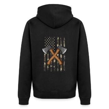 Axe Throwing american flag Hatchet Axe Throwing - Unisex Premium Bio Zip Hoodie - Schwarz - Hinten - Nico (187cm)