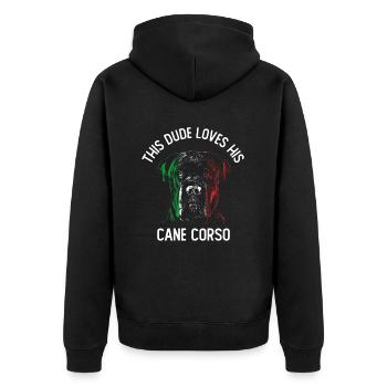 This Dude Loves His Cane Corso - Unisex Premium Organic Zip Hoodie - black - Back - Nico (187cm)