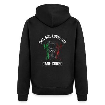 This Girl Loves Her Cane Corso - Unisex Premium Organic Zip Hoodie - black - Back - Nico (187cm)