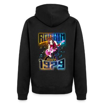 Rockin Since 1979 Rockmusik Fan 43. Geburtstag - Unisex Premium Bio Zip Hoodie - Schwarz - Hinten - Nico (187cm)