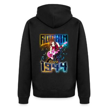 Rockin Since 1944 Rockmusik Fan 78. Geburtstag - Unisex Premium Bio Zip Hoodie - Schwarz - Hinten - Nico (187cm)