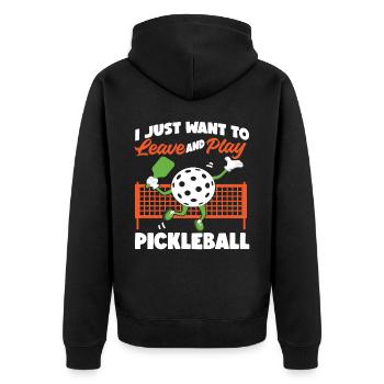 Pickleball I Just Want To Leave - Unisex Premium Bio Zip Hoodie - Schwarz - Hinten - Nico (187cm)