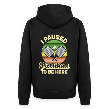 Pickleball Retro I Paused - Unisex Premium Bio Zip Hoodie - Schwarz - Hinten - Nico (187cm)
