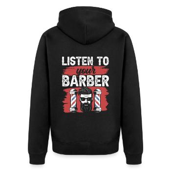 Écoutez votre salon de coiffure Barber Barber - Veste à capuche bio Premium Unisexe - noir - Dos - Nico (187cm)