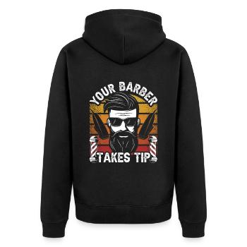 Ihr Friseur nimmt Trinkgeld Barber Barbershop - Unisex Premium Bio Zip Hoodie - Schwarz - Hinten - Nico (187cm)