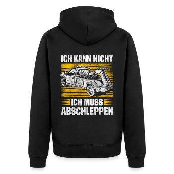 Ich Kann Nicht Ich Muss Abschleppen Geschenk - Unisex Premium Bio Zip Hoodie - Schwarz - Hinten - Nico (187cm)