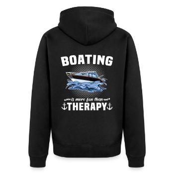 Kapitän Boot Segeln Schiff Therapie - Unisex Premium Bio Zip Hoodie - Schwarz - Hinten - Nico (187cm)