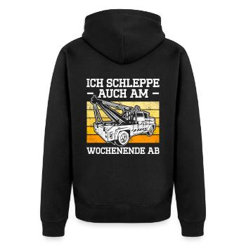 Ich Schleppe Auch Am Wochenende Ab - Unisex Premium Bio Zip Hoodie - Schwarz - Hinten - Nico (187cm)