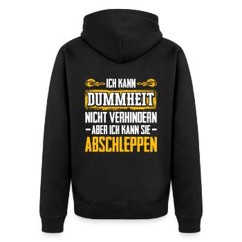 Kann Dummheit Nicht Verhindern Kann Sie Abschleppe - Unisex Premium Bio Zip Hoodie - Schwarz - Hinten - Nico (187cm)