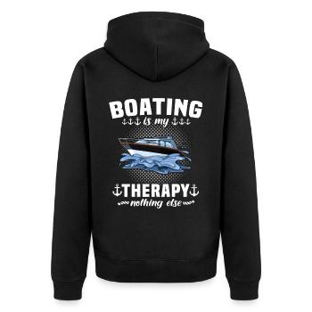 Kapitän Boot Segeln Schiff Therapie - Unisex Premium Bio Zip Hoodie - Schwarz - Hinten - Nico (187cm)