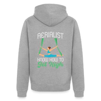 I Know How To Get High - Aerialist - Unisex Premium Bio Zip Hoodie - Grau meliert - Hinten - Nico (187cm)