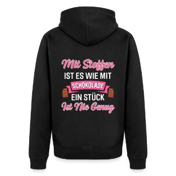 Mit Stoffen Wie Mit Schokolade Ein Stück Ist Nie G - Unisex Premium Bio Zip Hoodie - Schwarz - Hinten - Nico (187cm)