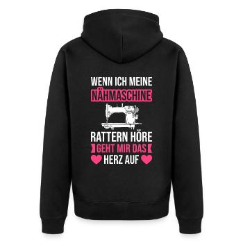 Nähmaschine Rattern Höre Geht Mir Das Herz Auf - Unisex Premium Bio Zip Hoodie - Schwarz - Hinten - Nico (187cm)