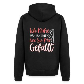 Ich Nähe Mir Die Welt Wie Sie Mir Gefällt - Unisex Premium Bio Zip Hoodie - Schwarz - Hinten - Nico (187cm)