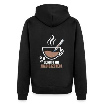 Vaccinated with Arabicazenega coffee - Unisex Premium Organic Zip Hoodie - black - Back - Nico (187cm)