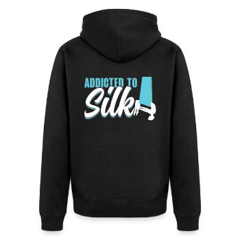 Addicted To Silk - Aerialist - Unisex Premium Bio Zip Hoodie - Schwarz - Hinten - Nico (187cm)