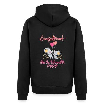 Große Schwester 2023 Einzelkind Maus - Unisex Premium Bio Zip Hoodie - Schwarz - Hinten - Nico (187cm)