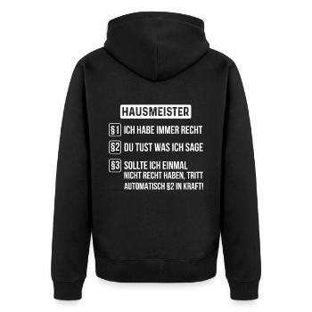 Hausmeister Sprüche Regeln - Unisex Premium Bio Zip Hoodie - Schwarz - Hinten - Nico (187cm)
