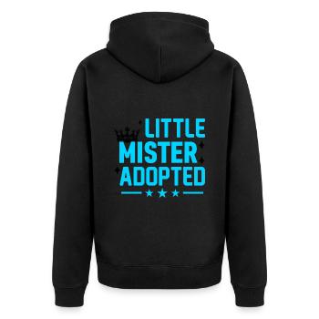 Little Mister Adopted Crown Stars First - Unisex Premium Organic Zip Hoodie - black - Back - Nico (187cm)