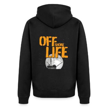 Off Shore Life - Unisex Premium Organic Zip Hoodie - black - Back - Nico (187cm)