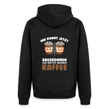 Ihr Könnt Jetzt Rauskommen Ich Hatte Kaffee - Unisex Premium Bio Zip Hoodie - Schwarz - Hinten - Nico (187cm)