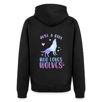 Just A Girl Who Loves Wolves - Unisex Premium Bio Zip Hoodie - Schwarz - Hinten - Nico (187cm)